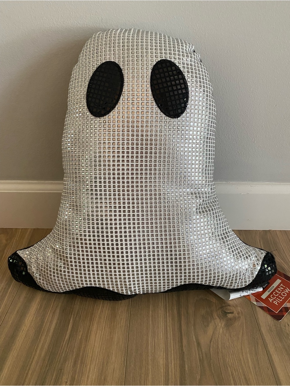 NEW Halloween sparkly ghost accent pillow 18” x 16”